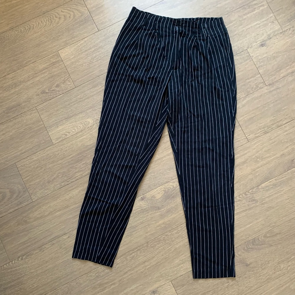 White-Striped Black Taper/Cigarette Pants, Size S (Size2-4)